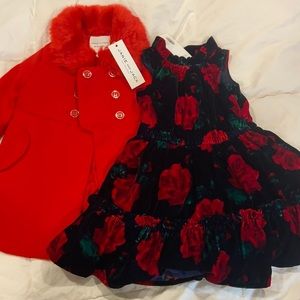 NWT! Janie & Jack 6-12m Pea Coat (with fur) & Dress